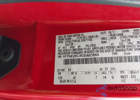 2012 Ford E-250 Commercial z USA, uszkodzony, nr VIN 1FTNE2EL5CDA01860